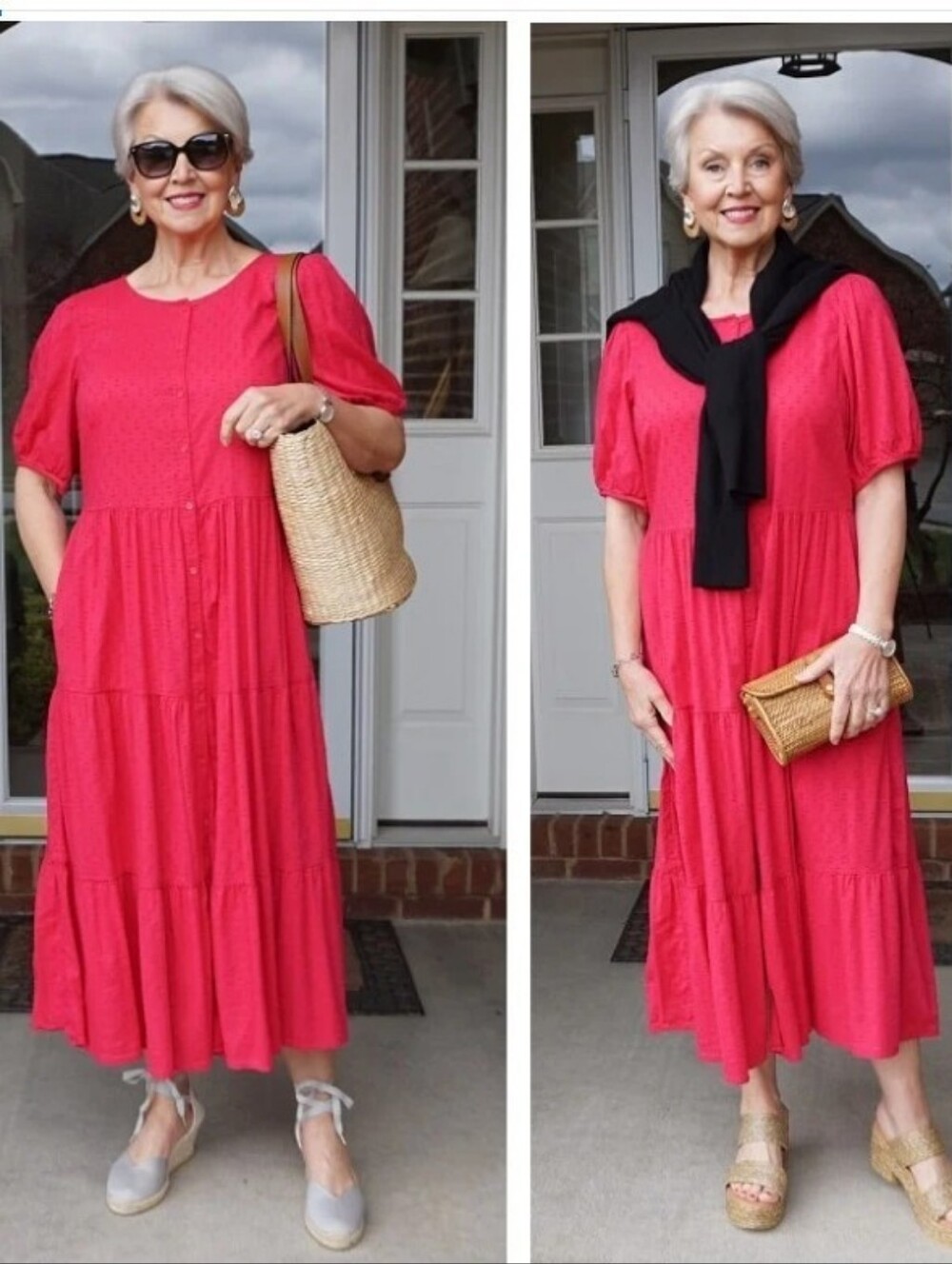 Old Navy Hot Pink Button-Front Tiered Maxi Dress
